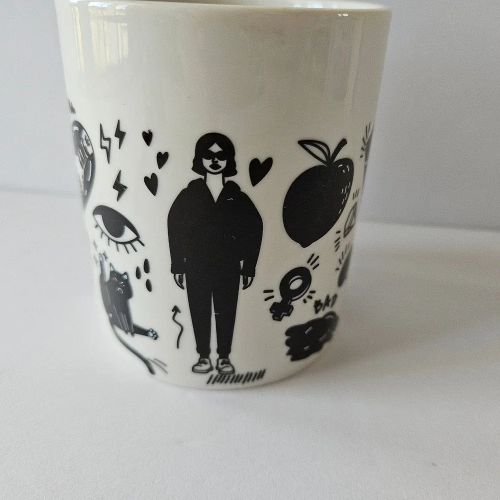 RARE ERNESTO Girl Power Ceramic Coffee Mug Cup Black Cat Lazy Queen Slay‎ Bossy